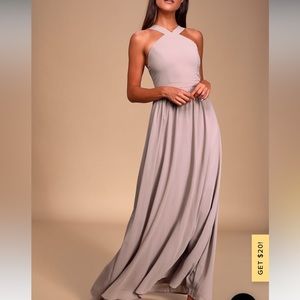 Lulus Air of Romance Mauve Taupe Maxi Bridesmaid Dress, size L